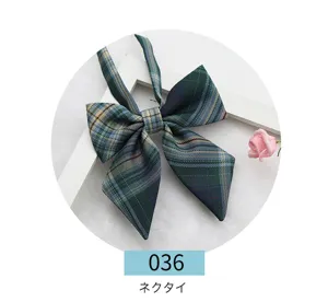 Green plaid JK uniform bow tie sweet Japanese style sailor collar ribbon accessory for wear.