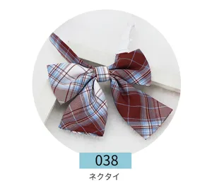JK plaid bow tie for women, Japanese school style red and blue tartan necktie accessory.