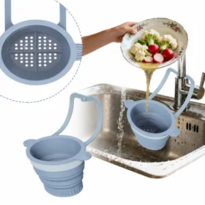 Collapsible silicone sink drain basket multi-functional kitchen vegetable strainer tool.