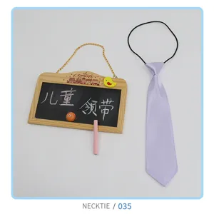 Children's necktie detail view, stylish light purple silk tie with elastic band for cute kids.