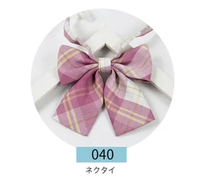 JK Uniform Plaid Bow Tie Japanese Style Pink Pre-tied Necktie School Girl Accessory
