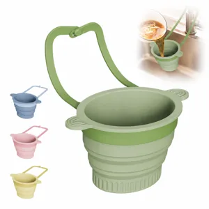 Collapsible silicone kitchen sink strainer basket, foldable vegetable draining colander with handle