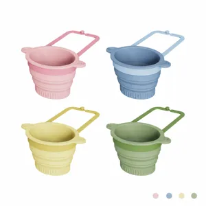 Collapsible kitchen colander set, silicone folding vegetable draining basket with hook, 4 colors.