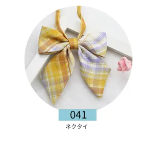 Japanese JK uniform plaid bow tie, yellow and purple checkered necktie for women.