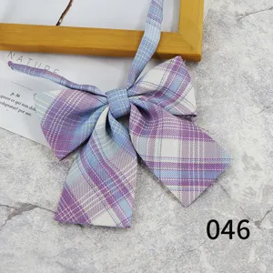 Japanese JK style plaid bow tie, blue and purple striped school uniform neckwear for women.