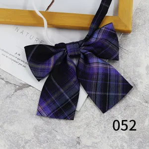 Purple plaid JK uniform bow tie, Japanese style school pleated bow tie accessory for women.