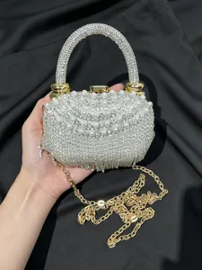 Glitzernde Strass Perlen Abendtasche Luxus Handtasche Clutch mit Kette Schultertasche