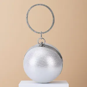 Sac de Soirée Sphérique de Luxe Pour Femmes Avec Poignée Ronde En Strass Sac à Main En Cuir PU Métallique Sac à Bandoulière Tendance Pour Banquets