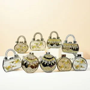Damen Mini Strass Abendtasche Acryl Perle Blume Umhängetasche Kette Schultertasche Bankett Party Handtasche