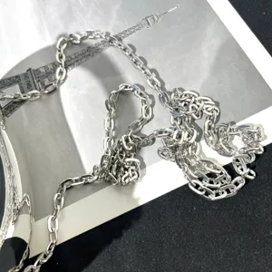 Nahaufnahme einer stylischen silbernen Metallkette, perfektes Detail für modische Accessoires.
