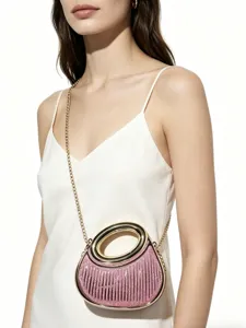 Elegante modische rosa Glitzer Umhängetasche mit Metallgriff und Kette für schicke Abendpartys.