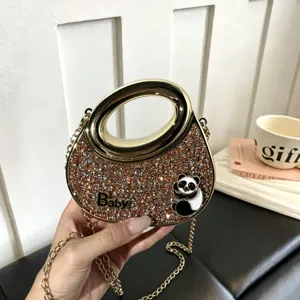 Strass Panda Handtasche Metall Griff Glitzer Umhaengetasche Damen Abendtasche Neu