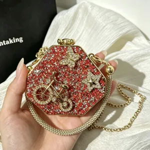 Luxury crystal rhinestone minaudiere clutch bag with bicycle butterfly star design for women party