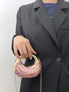 Goldene Hanteltasche mit rosa Glitzer-Netz, stilvolle Acryl-Ketten-Umhängetasche für Damen.