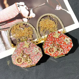 Crystal bicycle evening bag with rhinestone handle, cute minaudiere clutch purse for party.
