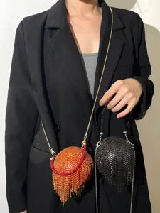 Sac de soirée en cristal rond franges bandoulière brillant strass sac à main fête