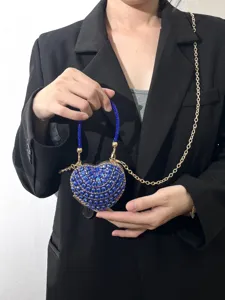 Modische Mini-Herz-Ketten-Tasche Strass Abend Umhängetasche elegant glitzernder Stil Neu