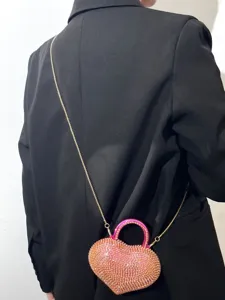 Borsa a Tracolla Cuore Strass Mini Pochette Sera Acrilico Catena Lucida Spalla