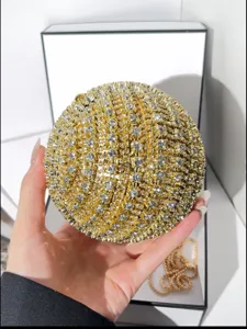 Gold Rhinestone Spherical Evening Clutch Bag Sparkly Crystal Ball Minaudiere Handbag
