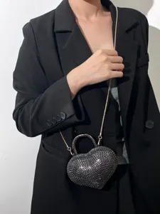 Borsa a tracolla con strass a cuore mini pochette da sera in acrilico per donna nera