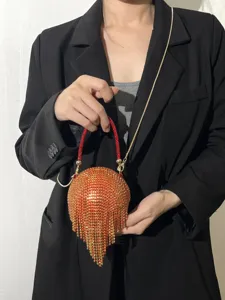 Sac de soirée sphérique en strass avec franges, pochette de fête luxueuse et sac bandoulière.