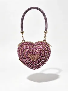 Schicke herzförmige Strass-Abendtasche mit Perlenhenkel und Metallkette für Damen.