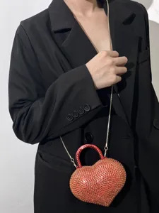 2026 Nuova Borsa a Tracolla con Cuore di Strass Mini Acrilico Sera Borsa a Mano Donna