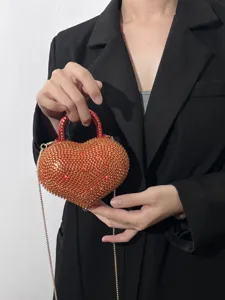 Borsa pochette da sera a cuore di cristallo rosso mini borsa acrilica tracolla strass