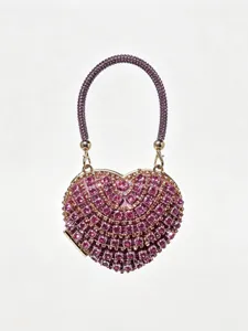 Atemberaubende rosa Strass-Herz-Abendtasche mit Perlenhenkel, perfekt für Partys und Hochzeiten.