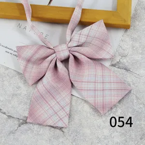 Pink plaid JK uniform bow tie, cute Japanese style ribbon necktie for daily wear and cosplay.