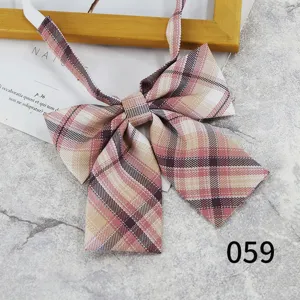 Japanese JK school uniform plaid bow tie, stylish pink and brown fabric bow for women.