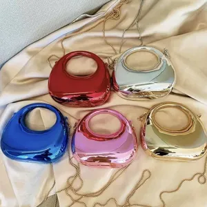 Metallische Acryl Hartschale Maultaschen Umhängetasche Für Damen Mini Hohlgriff Handtasche Abend Party Clutch Mit Kettenriemen