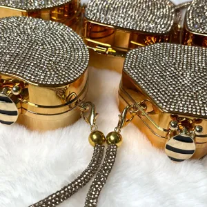 Mini Strass Umhängetasche Luxus Gold Metall Abendtasche glänzende Diamant Schultertasche.