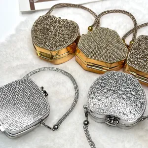 Mini Strass Abendtasche glitzernde Metall Hartschale Clutch Umhaengetasche Damen.