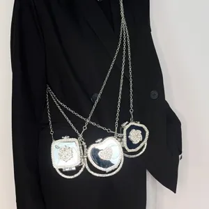 Donna lusso cristallo specchio compatto borsa tracolla con catena argento elegante borsa