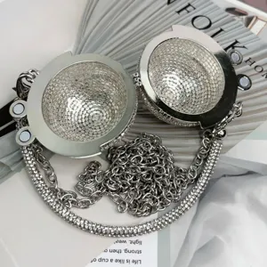 Mini Kristallkugel Strass Umhängetasche, glänzende silberne Metall Abendtasche Clutch für Damen