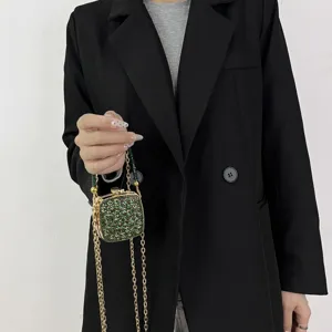 Dames mini pailletten schoudertas met gouden ketting, sprankelende groene cosmetische tas.
