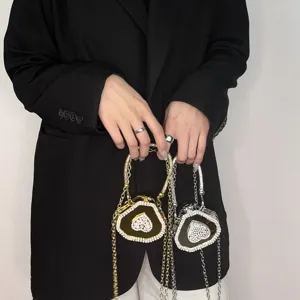 Borsa a tracolla con catena a cuore in strass donna lusso spalla trucco specchio borsa