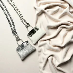 Mini collier pendentif sac à main gros plan avec cuir PU et sangle de chaîne métallique.