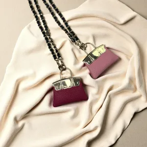 Mini sac à main en cuir PU pendentif chaîne, vue détaillée exquise pour femmes.