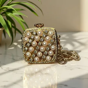 Mini Perlen Strass Box Clutch Tasche luxus metallische Schulter Abendtasche Detail