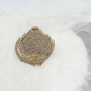 Elegante goldene Strass Abendtasche Clutch mit Kette fur Damen Party und Hochzeit.