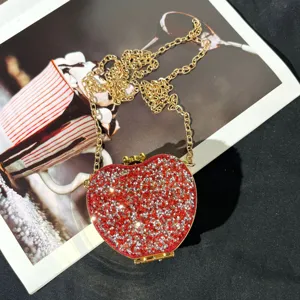 Glitzernde Strass Herz Abendtasche mit Goldkette Schultergurt elegante Party Clutch Handtasche