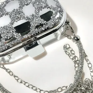 Crystal rhinestone clutch bag mini acrylic evening bag metallic chain shoulder bag for women