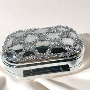 Crystal rhinestone embellished silver evening clutch bag mini luxury design crossbody