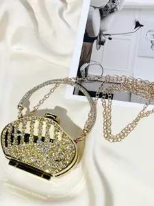 Luxury rhinestone mini acrylic box evening clutch bag with crystal handle and gold chain