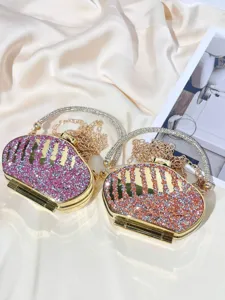 Rhinestone mini box clutch bag, elegant chain shoulder bag with glittering crystal details.