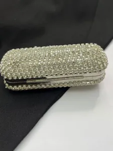 Rhinestone hardcase clutch evening bag, glittering crystal box purse for party prom dress accessory.