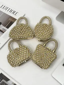 4er-Set luxuriöse goldene Strass-Minihandtaschen, glitzernde Kristall-Abendtaschen.