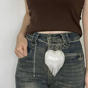 Elegante mini borsa a cuore con strass, catena da vita alla moda per donna accessorio.